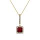 1 - Claire Ruby and Diamond Square Shape Halo Pendant 