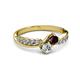 3 - Nicia Red Garnet and Diamond with Side Diamonds Bypass Ring 