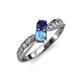 1 - Nicia Blue Sapphire and Blue Topaz with Side Diamonds Bypass Ring 