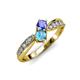 1 - Nicia Tanzanite and Blue Topaz with Side Diamonds Bypass Ring 
