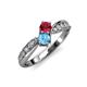 1 - Nicia Ruby and Blue Topaz with Side Diamonds Bypass Ring 