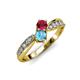 1 - Nicia Ruby and Blue Topaz with Side Diamonds Bypass Ring 