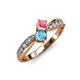 1 - Nicia Pink Tourmaline and Blue Topaz with Side Diamonds Bypass Ring 