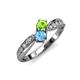 1 - Nicia Peridot and Blue Topaz with Side Diamonds Bypass Ring 