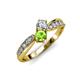4 - Nicia Diamond and Peridot with Side Diamonds Bypass Ring 