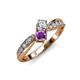 4 - Nicia Diamond and Amethyst with Side Diamonds Bypass Ring 