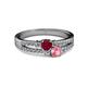 2 - Zaira Ruby and Pink Tourmaline with Side Diamonds Split Shank Ring 