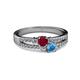 2 - Zaira Ruby and Blue Topaz with Side Diamonds Split Shank Ring 