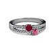2 - Zaira Ruby and Rhodolite Garnet with Side Diamonds Split Shank Ring 