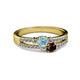 2 - Zaira Aquamarine and Red Garnet with Side Diamonds Split Shank Ring 