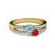 2 - Zaira Aquamarine and Ruby with Side Diamonds Split Shank Ring 