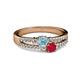 2 - Zaira Aquamarine and Ruby with Side Diamonds Split Shank Ring 