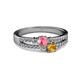 2 - Zaira Pink Tourmaline and Citrine with Side Diamonds Split Shank Ring 