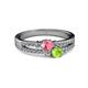 2 - Zaira Pink Tourmaline and Peridot with Side Diamonds Split Shank Ring 