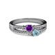 2 - Zaira Amethyst and Aquamarine with Side Diamonds Split Shank Ring 