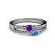 2 - Zaira Amethyst and Blue Topaz with Side Diamonds Split Shank Ring 