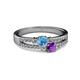 2 - Zaira Blue Topaz and Amethyst with Side Diamonds Split Shank Ring 