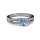 2 - Zaira Blue Topaz and Tanzanite with Side Diamonds Split Shank Ring 