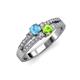 3 - Zaira Blue Topaz and Peridot with Side Diamonds Split Shank Ring 