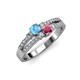 3 - Zaira Blue Topaz and Rhodolite Garnet with Side Diamonds Split Shank Ring 