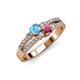 3 - Zaira Blue Topaz and Rhodolite Garnet with Side Diamonds Split Shank Ring 
