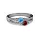 2 - Zaira Blue Topaz and Ruby with Side Diamonds Split Shank Ring 