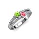 3 - Zaira Peridot and Pink Tourmaline with Side Diamonds Split Shank Ring 