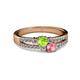 2 - Zaira Peridot and Pink Tourmaline with Side Diamonds Split Shank Ring 