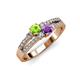 3 - Zaira Peridot and Amethyst with Side Diamonds Split Shank Ring 