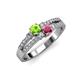 3 - Zaira Peridot and Rhodolite Garnet with Side Diamonds Split Shank Ring 