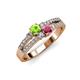 3 - Zaira Peridot and Rhodolite Garnet with Side Diamonds Split Shank Ring 