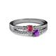 2 - Zaira Rhodolite Garnet and Amethyst with Side Diamonds Split Shank Ring 