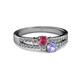 2 - Zaira Rhodolite Garnet and Tanzanite with Side Diamonds Split Shank Ring 