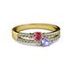 2 - Zaira Rhodolite Garnet and Tanzanite with Side Diamonds Split Shank Ring 