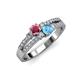 3 - Zaira Rhodolite Garnet and Blue Topaz with Side Diamonds Split Shank Ring 