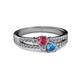 2 - Zaira Rhodolite Garnet and Blue Topaz with Side Diamonds Split Shank Ring 