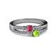 2 - Zaira Rhodolite Garnet and Peridot with Side Diamonds Split Shank Ring 