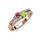 3 - Zaira Rhodolite Garnet and Peridot with Side Diamonds Split Shank Ring 