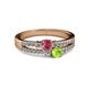 2 - Zaira Rhodolite Garnet and Peridot with Side Diamonds Split Shank Ring 