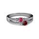 2 - Zaira Rhodolite Garnet and Ruby with Side Diamonds Split Shank Ring 