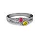 2 - Zaira Rhodolite Garnet and Yellow Sapphire with Side Diamonds Split Shank Ring 