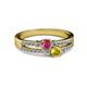 2 - Zaira Rhodolite Garnet and Yellow Sapphire with Side Diamonds Split Shank Ring 