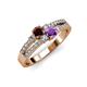 3 - Zaira Red Garnet and Amethyst with Side Diamonds Split Shank Ring 