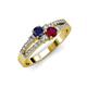 1 - Zaira Blue Sapphire and Ruby with Side Diamonds Split Shank Ring 