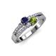 1 - Zaira Blue Sapphire and Peridot with Side Diamonds Split Shank Ring 