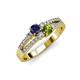 1 - Zaira Blue Sapphire and Peridot with Side Diamonds Split Shank Ring 