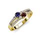 1 - Zaira Blue Sapphire and Red Garnet with Side Diamonds Split Shank Ring 