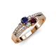 1 - Zaira Blue Sapphire and Red Garnet with Side Diamonds Split Shank Ring 