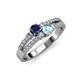 1 - Zaira Blue Sapphire and Aquamarine with Side Diamonds Split Shank Ring 