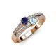 1 - Zaira Blue Sapphire and Aquamarine with Side Diamonds Split Shank Ring 